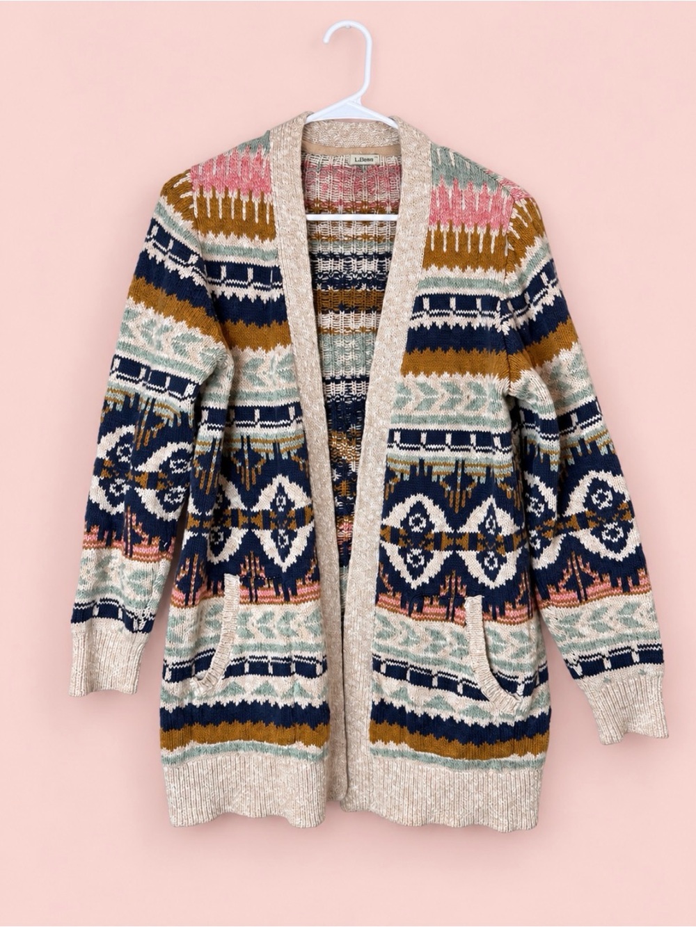 L.L.Bean Multicolor Geometric Knit Cardigan